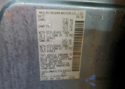 2018 Infiniti Qx60 from USA, damaged, VIN 5N1DL0MN9JC533832